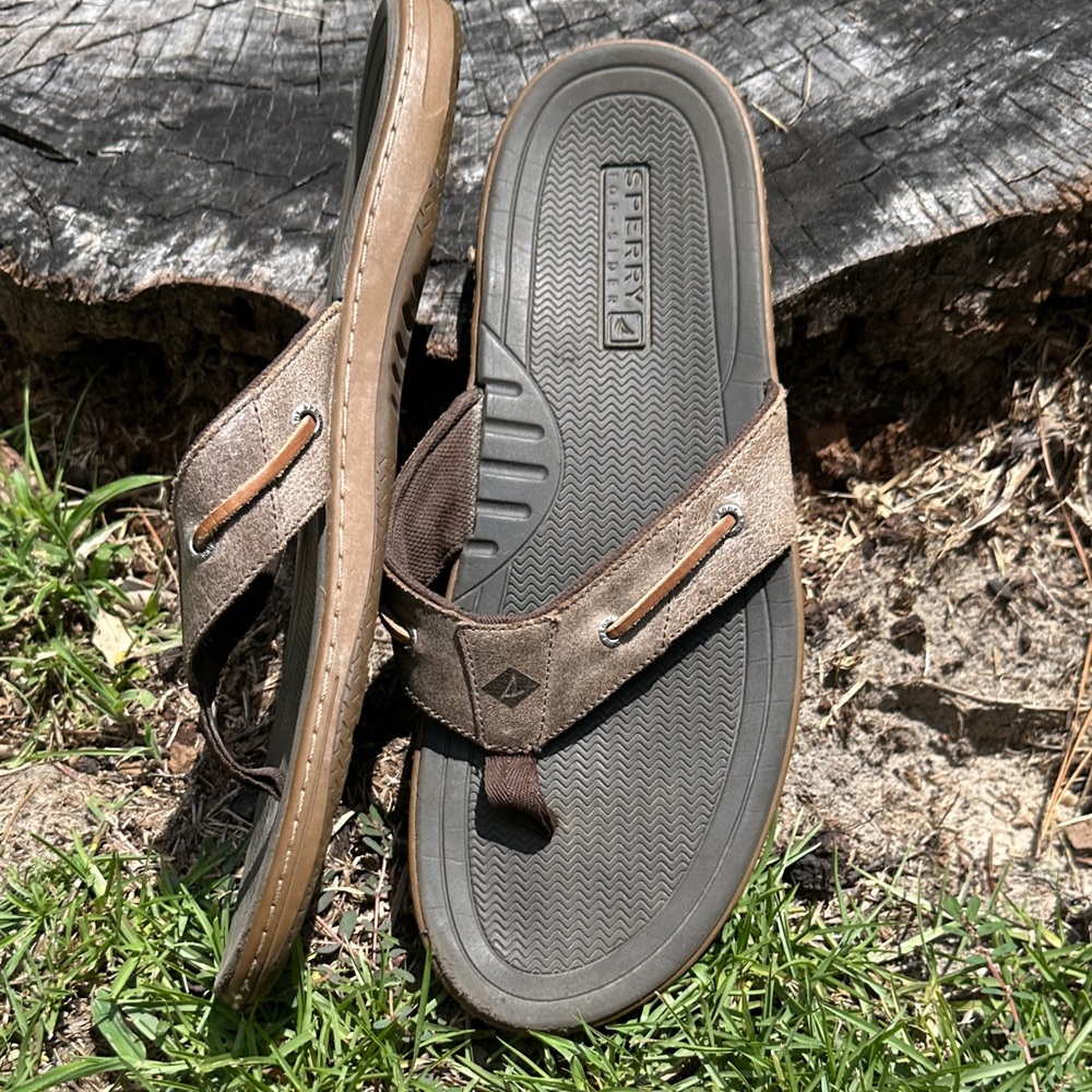 Sperry Men's FLIP FLOPS Tan and Brown •SIZE 14 - Picture 15 of 16